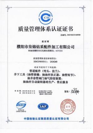 2008 Quality Management System Certificate